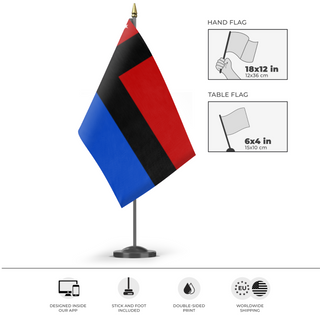 A mockup of the custom flag 'Merane flag' as a desk flag and small hand waving flag