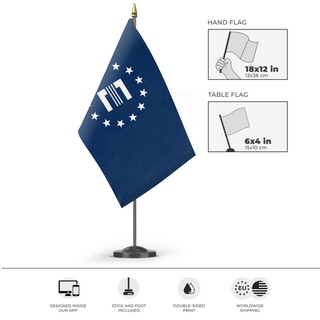 A mockup of the custom flag 'Enclave flag' as a desk flag and small hand waving flag