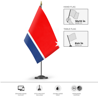 A mockup of the custom flag 'November flag' as a desk flag and small hand waving flag