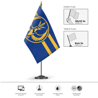 A mockup of the custom flag 'Kansas Rebel Alliance Simple flag' as a desk flag and small hand waving flag