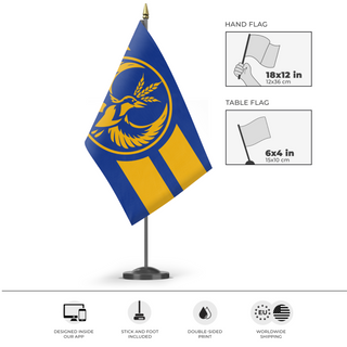 A mockup of the custom flag 'Kansas Rebel Alliance flag' as a desk flag and small hand waving flag