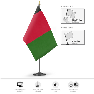 A mockup of the custom flag 'Afgnistan  flag' as a desk flag and small hand waving flag