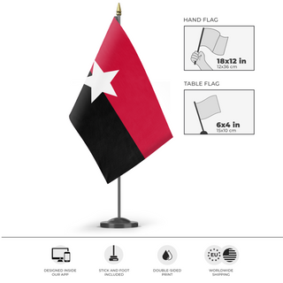 A mockup of the custom flag 'Angora  flag' as a desk flag and small hand waving flag