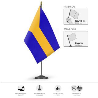 A mockup of the custom flag 'South Africa  flag' as a desk flag and small hand waving flag