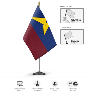 A mockup of the custom flag 'Mauritania  flag' as a desk flag and small hand waving flag