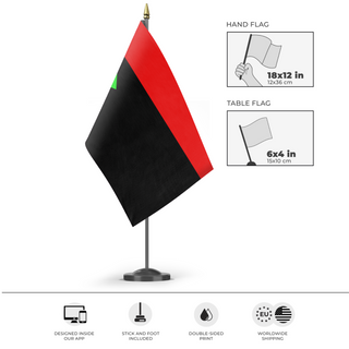 A mockup of the custom flag 'Martnque flag' as a desk flag and small hand waving flag