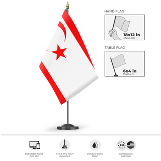 A mockup of the custom flag 'North Cythrus flag' as a desk flag and small hand waving flag