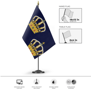 A mockup of the custom flag 'Munster flag' as a desk flag and small hand waving flag