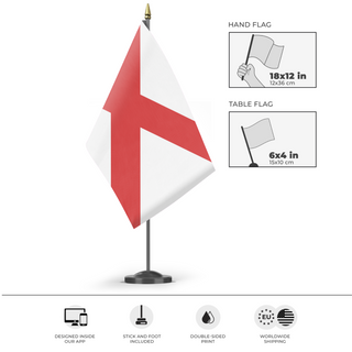 A mockup of the custom flag 'Alabama flag' as a desk flag and small hand waving flag