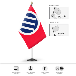 A mockup of the custom flag 'British Union of Anti-Fascists flag' as a desk flag and small hand waving flag