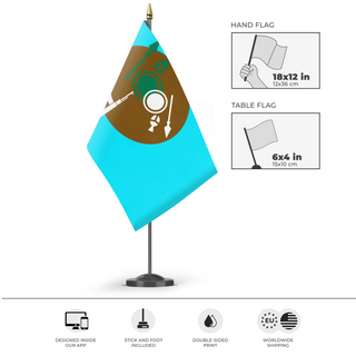A mockup of the custom flag 'Oklahoma State  flag' as a desk flag and small hand waving flag