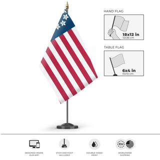 A mockup of the custom flag 'Diamond-Spangled Banner V2 flag' as a desk flag and small hand waving flag