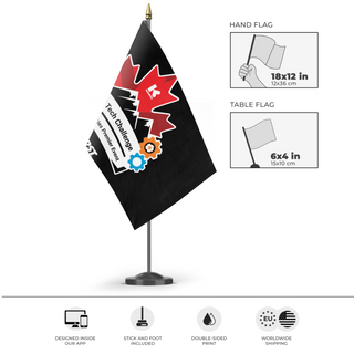 A mockup of the custom flag 'CKPR' as a desk flag and small hand waving flag