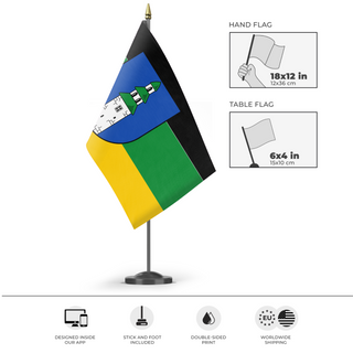 A mockup of the custom flag 'Klein Lengden  flag' as a desk flag and small hand waving flag