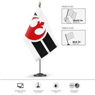 A mockup of the custom flag 'Rebel Alliance flag' as a desk flag and small hand waving flag