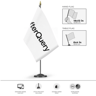 A mockup of the custom flag '[Preview] Afterquery flag' as a desk flag and small hand waving flag