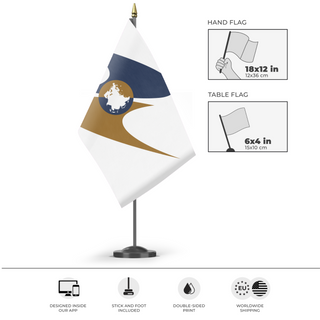 A mockup of the custom flag 'Eurasian Economic Area flag' as a desk flag and small hand waving flag