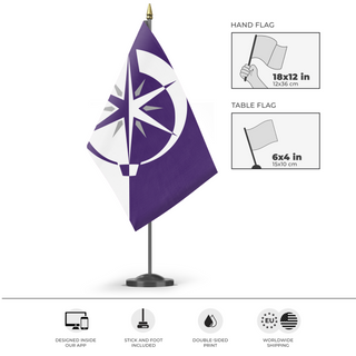 A mockup of the custom flag 'Ans flag' as a desk flag and small hand waving flag