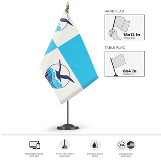 A mockup of the custom flag 'sss flag' as a desk flag and small hand waving flag