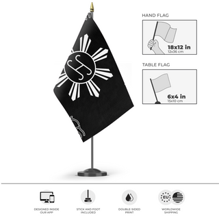 A mockup of the custom flag 'TT flag' as a desk flag and small hand waving flag