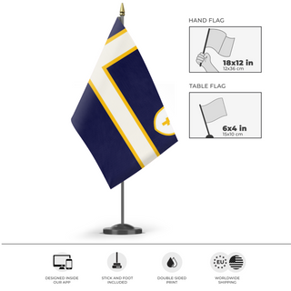 A mockup of the custom flag 'Imperium Sacrum Sveae flag' as a desk flag and small hand waving flag