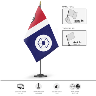 A mockup of the custom flag 'Grand Alliance of the Galactic Empire flag' as a desk flag and small hand waving flag
