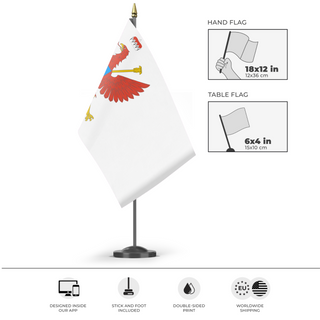 A mockup of the custom flag 'Margraviate Of Brandenburg  flag' as a desk flag and small hand waving flag