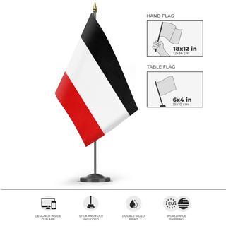 A mockup of the custom flag 'German Empire flag' as a desk flag and small hand waving flag