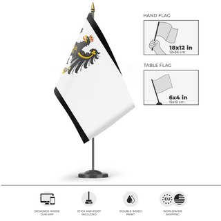 A mockup of the custom flag 'Prussia Flag 1892' as a desk flag and small hand waving flag
