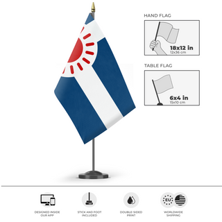 A mockup of the custom flag 'MPFlags_A' as a desk flag and small hand waving flag