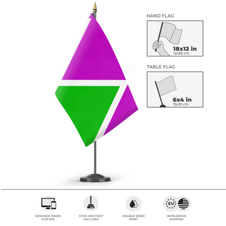 A mockup of the custom flag 'MPFlags_M' as a desk flag and small hand waving flag
