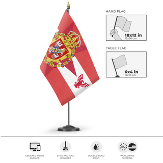 A mockup of the custom flag 'Second Polish Lithuanian commonwealth  flag' as a desk flag and small hand waving flag