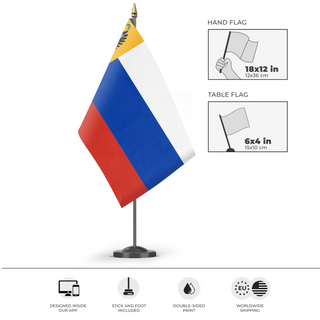 A mockup of the custom flag 'Imperial Russian  flag' as a desk flag and small hand waving flag