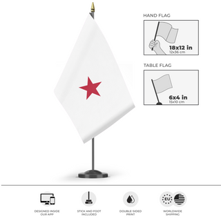 A mockup of the custom flag 'Tag Test flag' as a desk flag and small hand waving flag