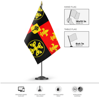A mockup of the custom flag 'West Francia  flag' as a desk flag and small hand waving flag