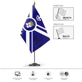 A mockup of the custom flag 'Texas's Ceremonial 1 flag' as a desk flag and small hand waving flag