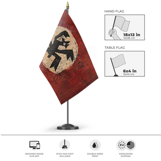 A mockup of the custom flag 'ye_88symphony flag' as a desk flag and small hand waving flag