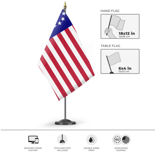 A mockup of the custom flag 'Great Playstation flag' as a desk flag and small hand waving flag