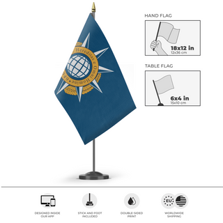A mockup of the custom flag 'Accord Flag' as a desk flag and small hand waving flag