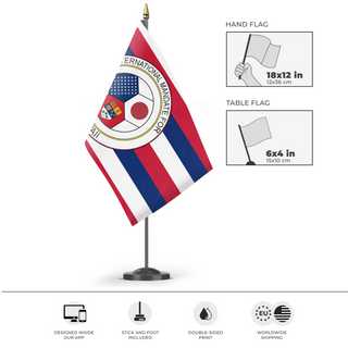A mockup of the custom flag 'Hawaii Flag' as a desk flag and small hand waving flag