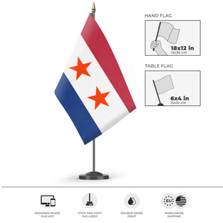 A mockup of the custom flag 'afghanistan flag' as a desk flag and small hand waving flag