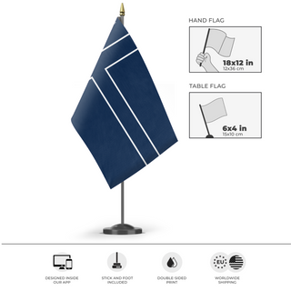 A mockup of the custom flag 'Norzsidian flag' as a desk flag and small hand waving flag