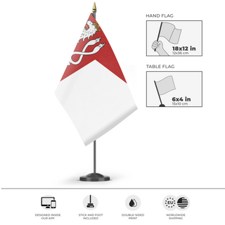 A mockup of the custom flag 'Kingdom Of Bohemia  flag' as a desk flag and small hand waving flag