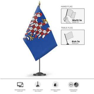 A mockup of the custom flag 'Moravia  flag' as a desk flag and small hand waving flag