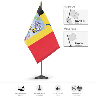 A mockup of the custom flag 'Ocean flag' as a desk flag and small hand waving flag