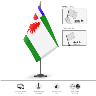 A mockup of the custom flag 'Bloss flag' as a desk flag and small hand waving flag
