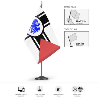 A mockup of the custom flag 'No RO flag' as a desk flag and small hand waving flag