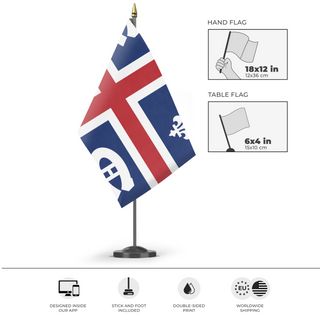 A mockup of the custom flag 'Montreal Canadian  flag' as a desk flag and small hand waving flag