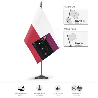 A mockup of the custom flag 'Poland flag' as a desk flag and small hand waving flag