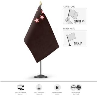 A mockup of the custom flag 'Loji China flag' as a desk flag and small hand waving flag